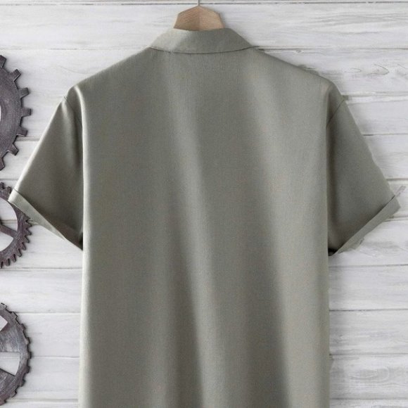 Grey Basic Men's Button Up Shirt - Picture 3 of 6